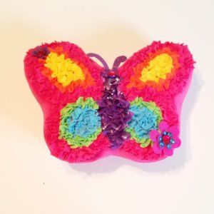 Multicolor Butterfly Pillow, Festive Pink Pillow, Rainbow Butterfly Bed Pillow